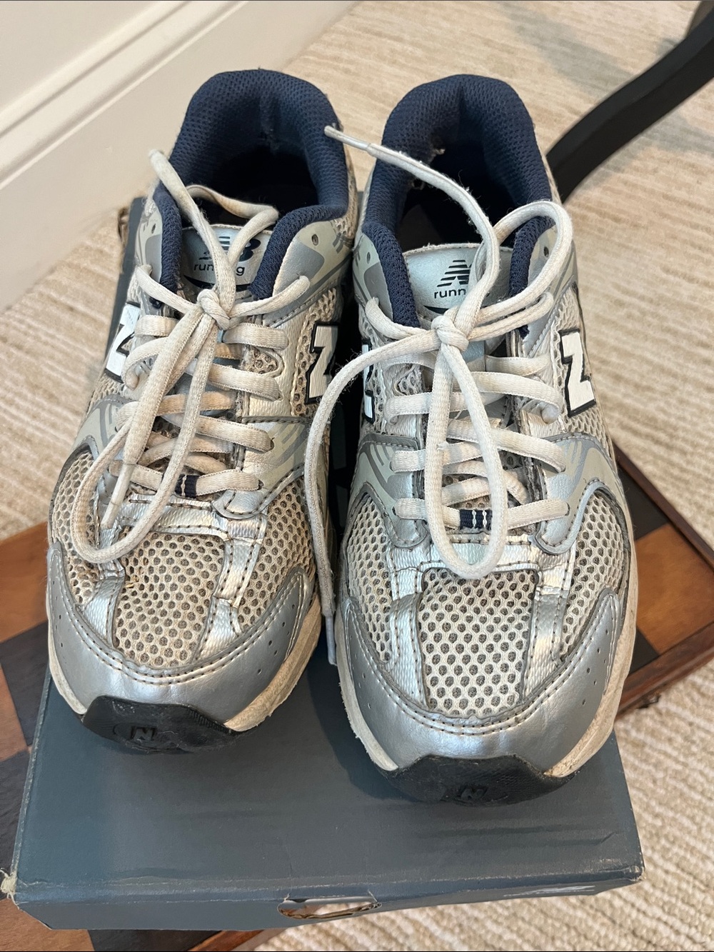 New Balance Kids Silver and Navy Mesh Sneakers